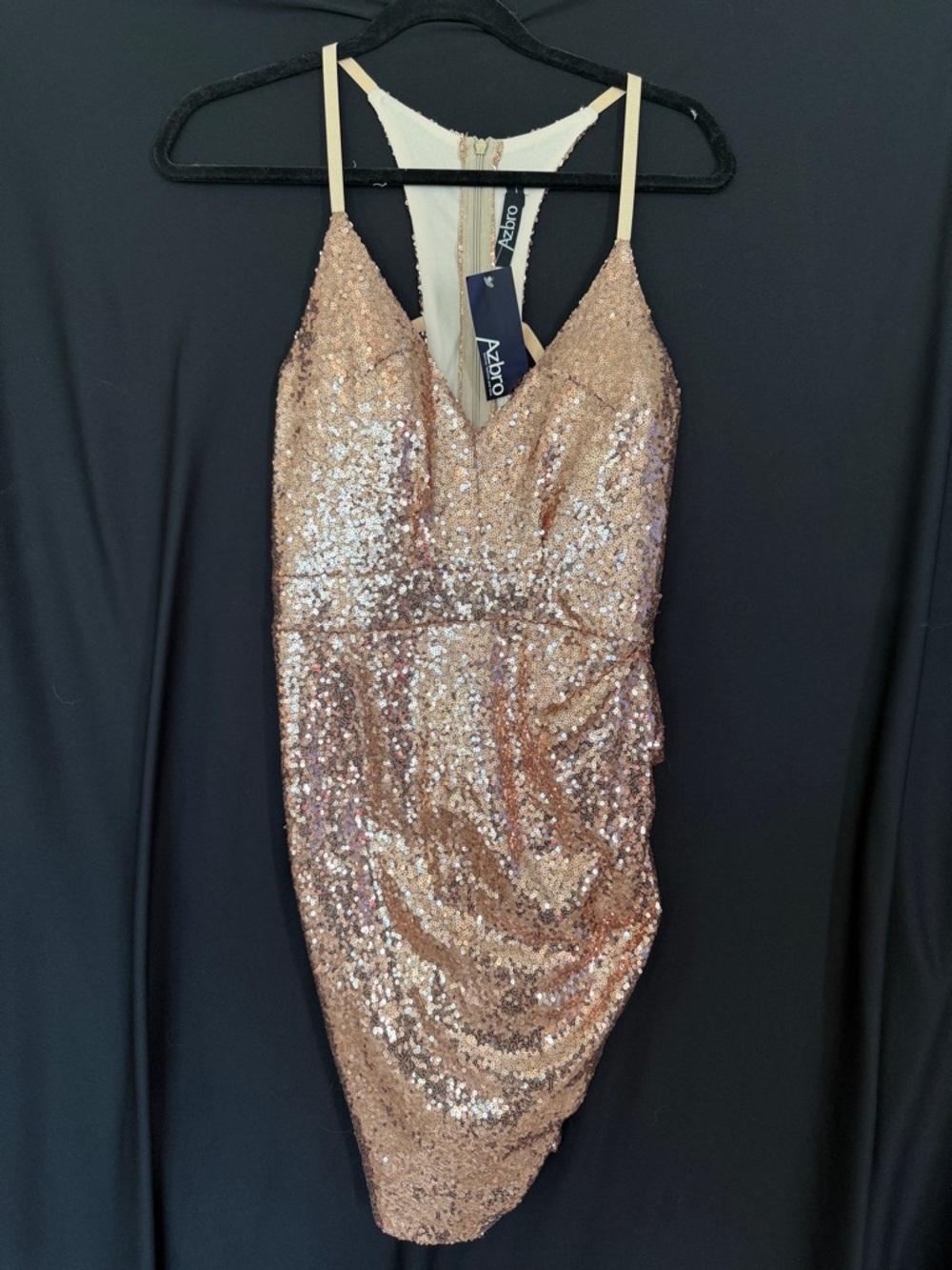 Azazie Rose-Gold Sequin Spaghetti-Strap Mini Dress